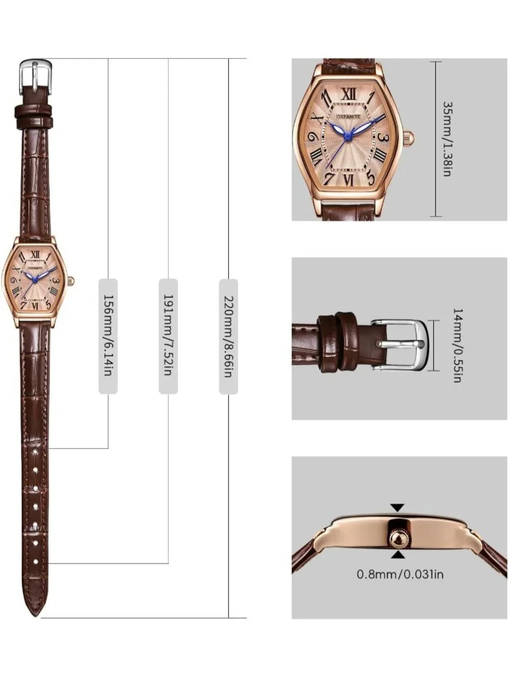 Women's Brown Analog Quartz Leather Band Elegant Barrel-Shaped Classic Watch